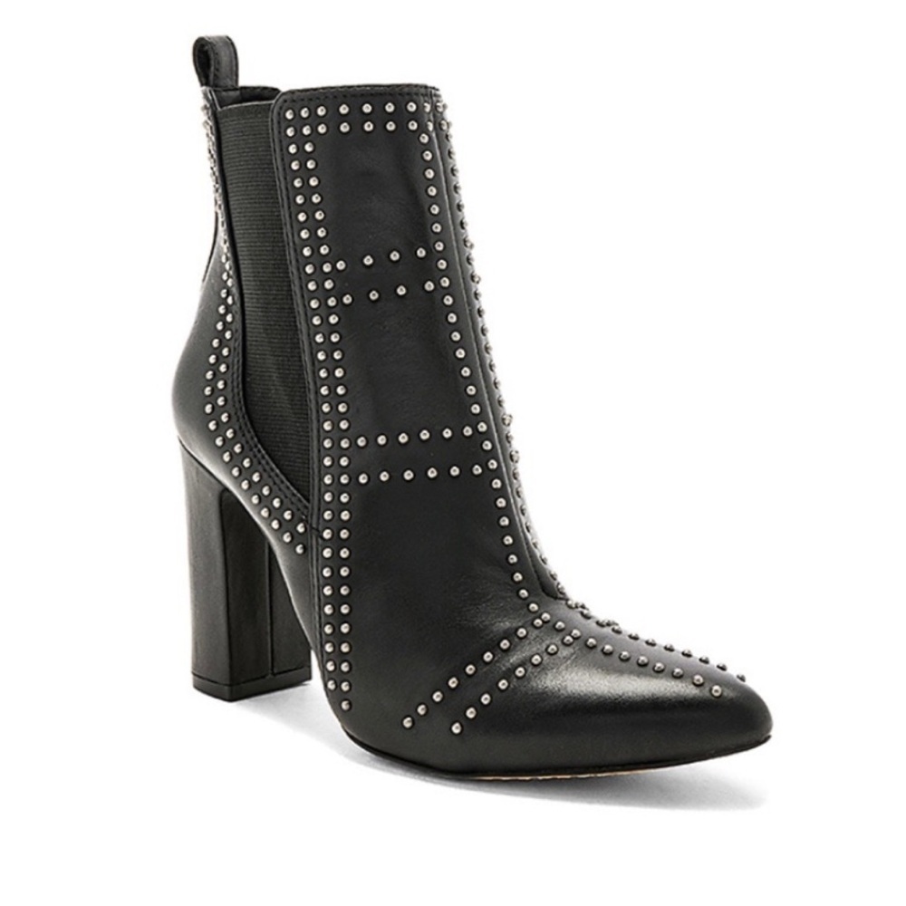 Vince Camuto Basila Studded Black Leather Pointed Toe Ankle Boots | Size 9